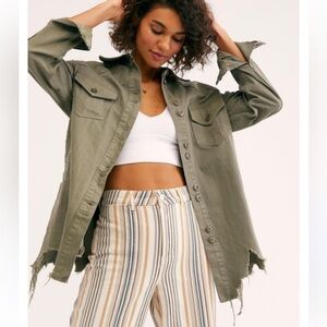 Free People Moonchild Distressed Denim Utility Shirt Jacket